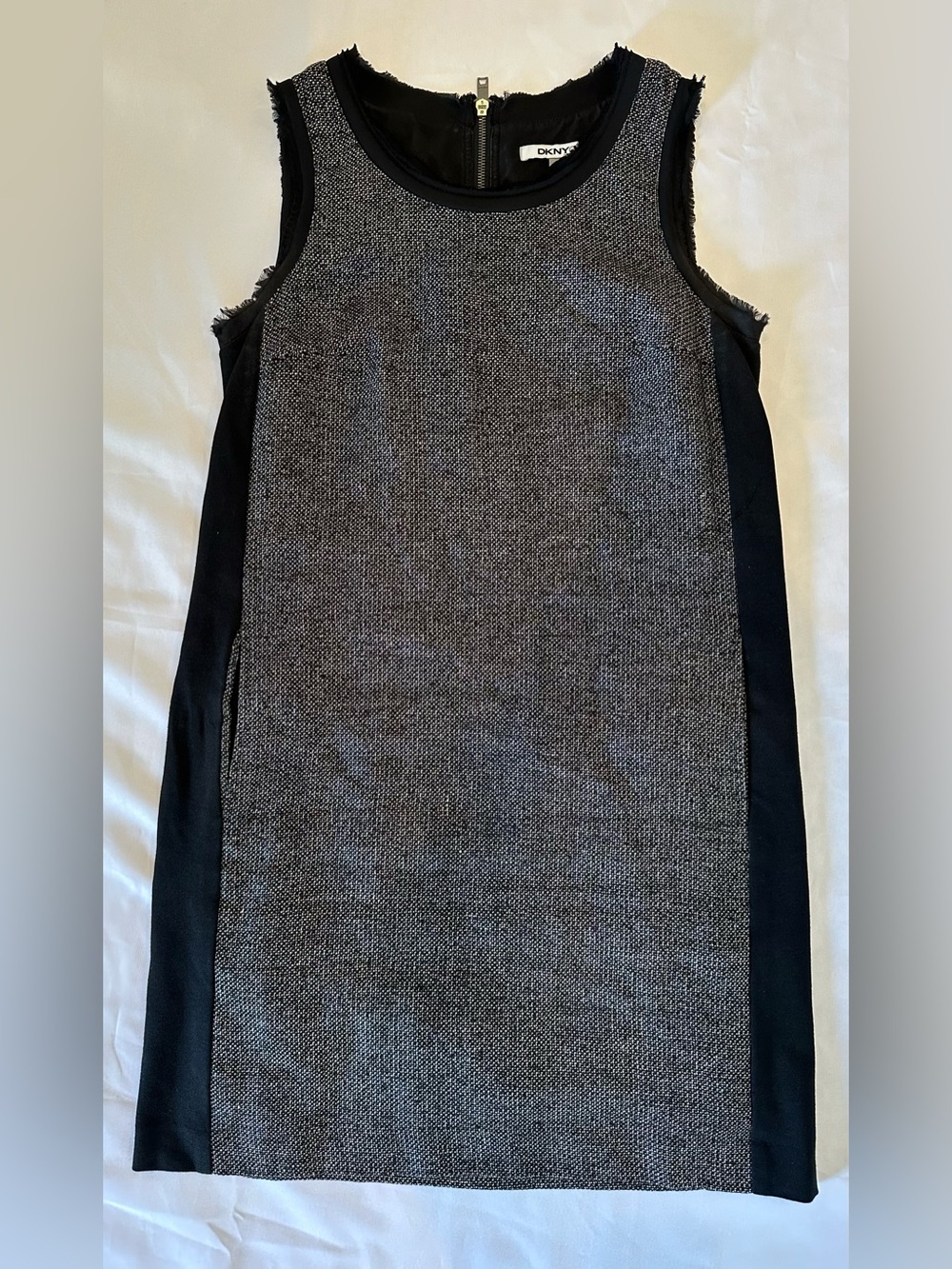 DKNYC Black and White Tweed-Front Sheath Dress